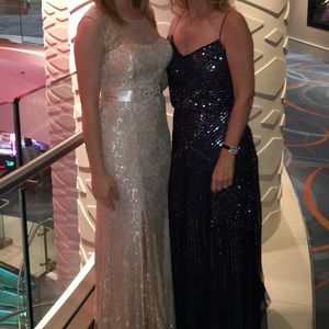 Betsy & Adam Gold and White Dress